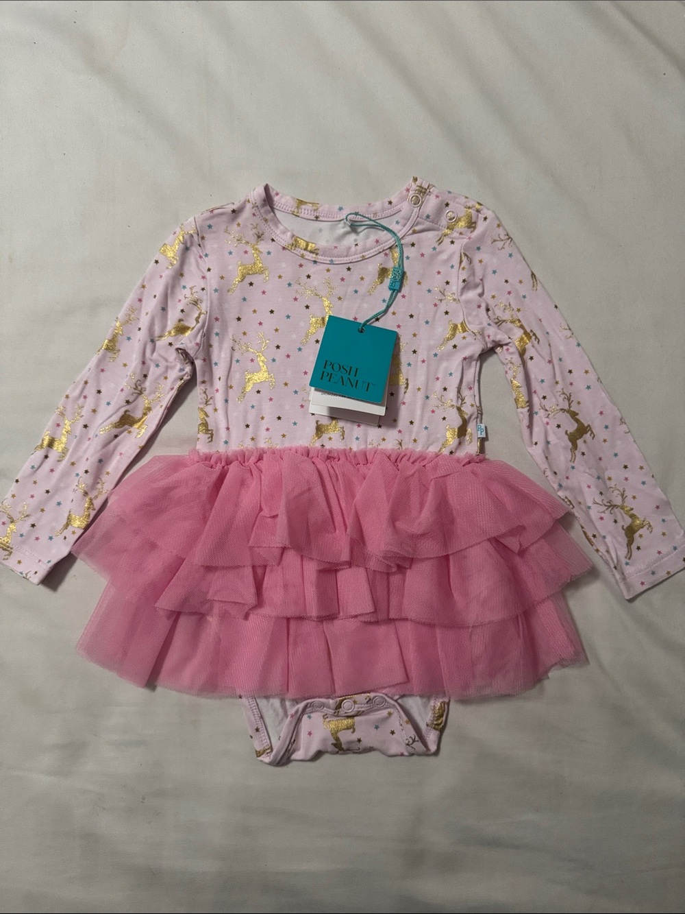 Posh Peanut Pink and Gold Reindeer Tulle One-Piece